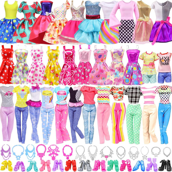 Ecore Fun 39 Pcs Doll Clothes and Accessories, 3 Fashion Dresses, 10 Slip Dresses, 3 Tops, 3 Pants for 11.5 inch Dolls