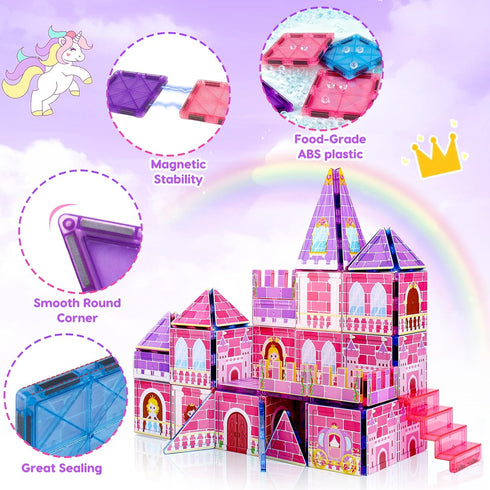 3-5 4-8 3 4 5 6 7 8 9+ Tsomtto Magnetic Tiles for Girls - Princess Magnetic Blocks Building Toys for Kids Ages Toddler