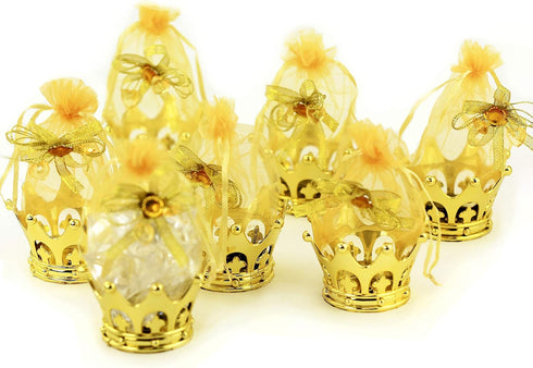 JC HUMMINGBIRD JCHB12 Pieces Fillable Gold Crown with Flower Pouch, Party Favors