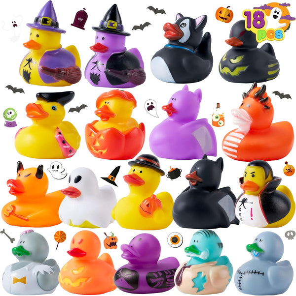JOYIN 18 PCS Halloween Rubber Ducks, Halloween Ducks for Halloween Goodie Bag