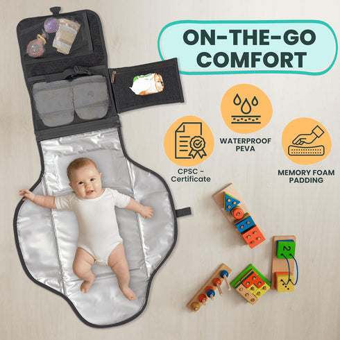 Portable Changing Pad for Newborns, Travel Diaper Changing Pad - Waterproof, Foldable & Detachable Diaper Changing