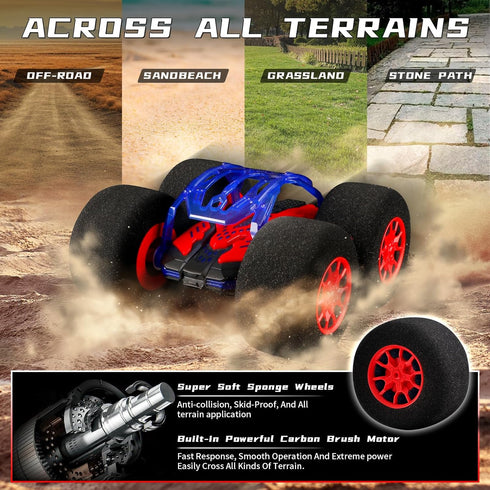 Stunt Remote Control Car with Oversized Sponge Tires, 2.4GHz Electric Race Stunt Vehicle Toy Double Sided 360° Rolling