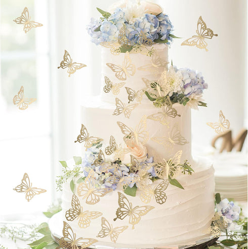40 PCS Laser 3D Butterfly Cupcake Toppers, Hollow Arts Cake Decorations for Baby Shower Wedding Party Supplies