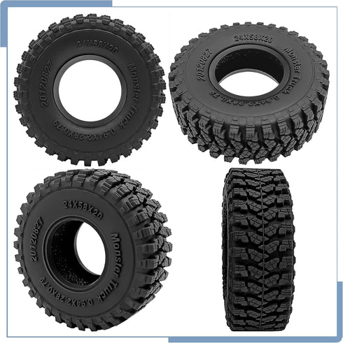 Soft Rubber RC 1.0 Tires, 58MM with Foam Insert, 4PCS for 1/18 TRX4M Upgrades, 1/24 SCX24 Tires