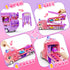 Set 6 2-Player 3, 4, 5, 6, 7 Hot Bee Girls Toy Car with Unicorn Toys Truck - Princess Cars & Fold Out Track with Light