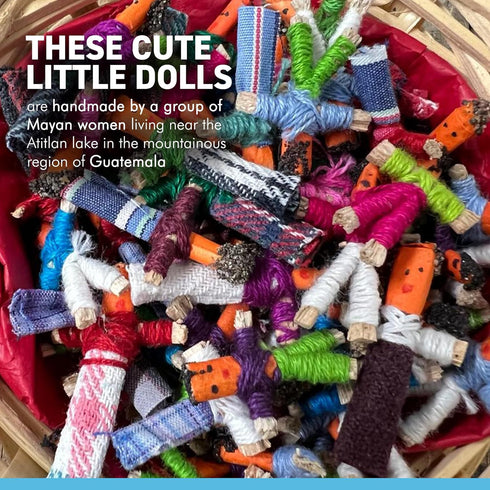 Thorness 72 Basket of Guatemalan Handmade Mini Worry Dolls for Girls and Boys - Anxiety Dolls