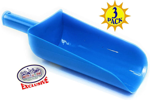 9" Set 3 Pack Matty's Toy Stop Kids Short Handle Sand Scoop Plastic Shovels for Sand & Beach (Yellow, Blue & Green)