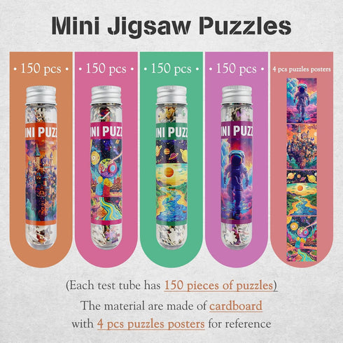MISITU Small Jigsaw Puzzles for Adults, 150 Pieces Mini Puzzles, Astronauts Art Puzzles, Travel Puzzles, 4 Packs
