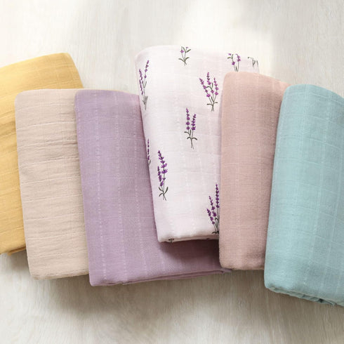 Organic Cotton Lavender & Mauve Muslin Swaddle Blankets for Newborns