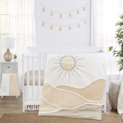 Sweet Jojo Designs Boho Fringe Ivory Boy or Girl Baby Crib Bed Skirt Nursery Dust Ruffle - Solid Neutral Cream Off