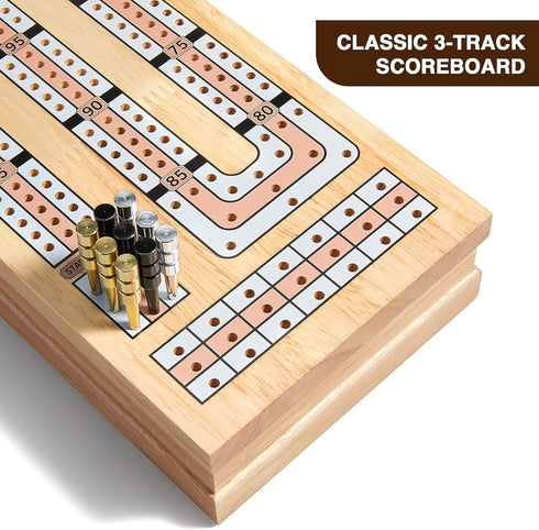 15'' 3 Set, 2 Vamslove Magnetic Cribbage Board Wooden Folding Track Game w/Instruction, Storage Slots for Playing