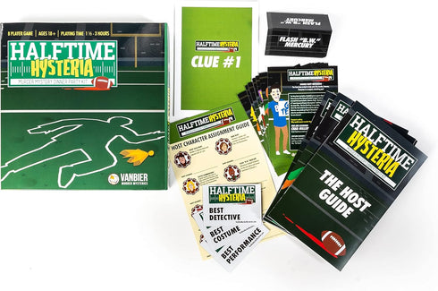 Halftime Hysteria, Football Party-Themed Murder Mystery Dinner Game for 8 Adult Players