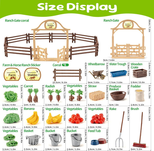 36PCS Playset Wheelbarrow, 3+ Farm Toys for Kids, Realistic Horse Stable with Fence & Gate, Mini Hay Bales, Kids