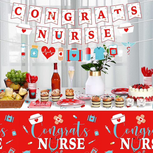 173 2026 24 Set Zubebe Pcs Nurse Graduation Party Supplies Serve Guests Congrats Nurse Banner Dinner Dessert Plates