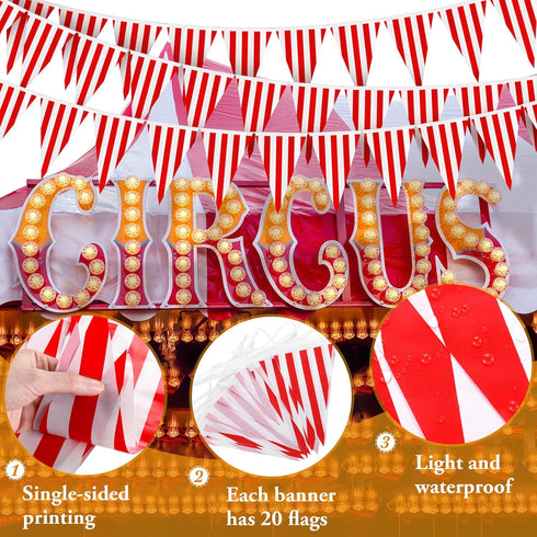 328ft 200 Pcs Carnival Circus Party Decorations - Red and White Striped Pennant Banner Flags for Celebration