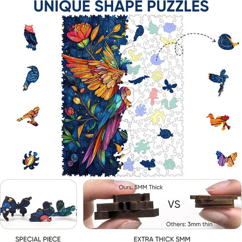 200 Pieces,Hummingbird Hummingbird 11.7x8.8 Inch Delobil Wooden Puzzles for Adults Wooden Puzzles, Unique Shaped Jigsaw