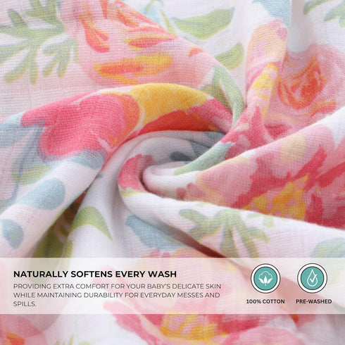5-Pack 22" 11" Featherhead Muslin Burp Cloths for Baby Girl Large X - Ultra Soft & Extra Absorbent Cotton Terry Backing