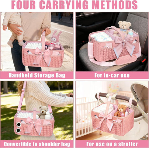 HLWDFLZ Baby Diaper Caddy Organizer - Large diaper basket with Adjustable Shoulder Strap, Portable Car Travel Tote Bag