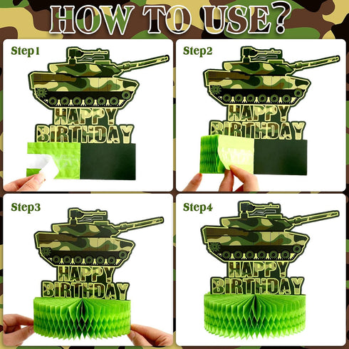 6 Pcs Army Camo Party Decorations - Military Themed Honeycomb Centerpieces for Birthday Baby Shower Table Decor
