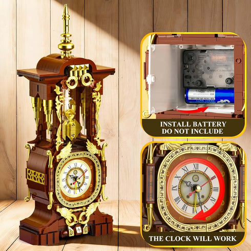 ONITUOFO Set 8+(879PCS) Retro Clock Building for Adults, Vintage Pendulum Model with Rotating Gears, Mechanical