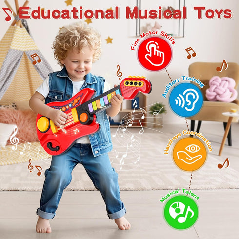 2-in-1 3-5 Kids Guitar-Piano Musical Instrument, Toddler Guitar for Year Old Boys Girls, Adjustable Educational Toy