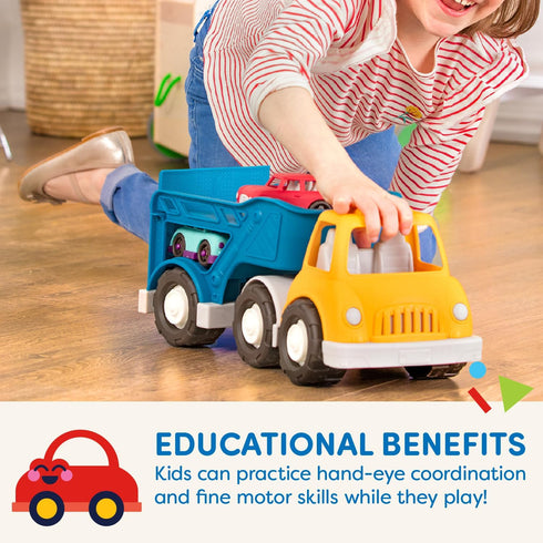Battat Wonder Wheels Toy Carrier Truck & 2 Toy Cars, Toy Truck Playset for Kids, Recyclable Materials