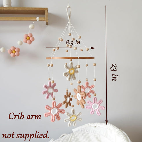 Boho Daisy Crib Mobile for Girls - Charming Nursery Decor with Woven Design