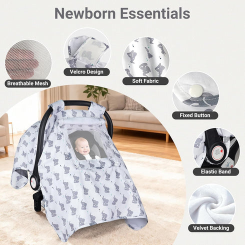 2 Car Seat Cover Baby, Carseat Covers Baby with Layers Breathable Windows, Windproof Infant Car Seat Cover, Kick-Proof