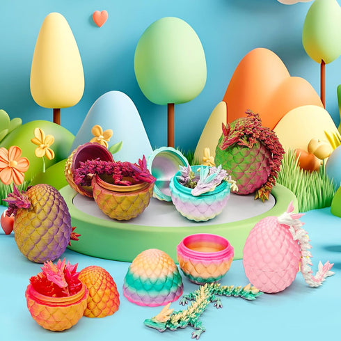 CHolic 12PCS 3D Printed Dragon Eggs with Dragon Inside, Mini Dinosaur Eggs Articulated Crystal Animal Fidget Toy