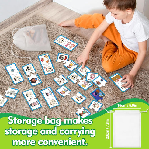 Feelings & Emotions Puzzle Cards, Social Emotional Learning Toys for Kids, Speech Therapy Games, ADHD, Autism Materials