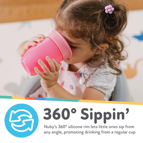 Nuby Wonder Cup with 360 Smart Edge Silicone Rim - (3-Pack) 7 oz - Green/Red/Blue by Nuby