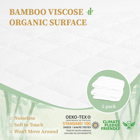 2 Pack (28x52 Inches) Safe and Sound Bamboo Viscose Crib Mattress Protector, Waterproof Quilted Crib Mattress Pads