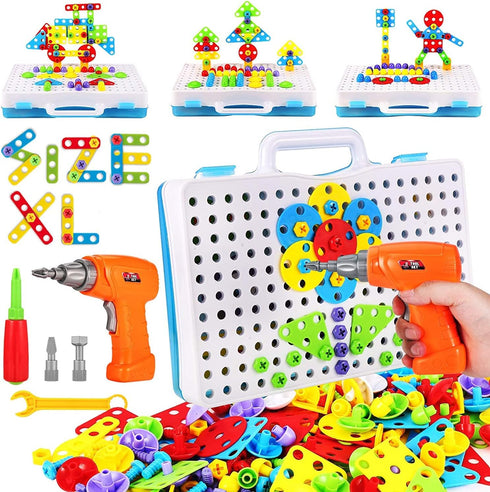 Educational Toys Building Blocks, 244 Pieces Electric Screwdriver DIY Kit for Kids Ages 4-10