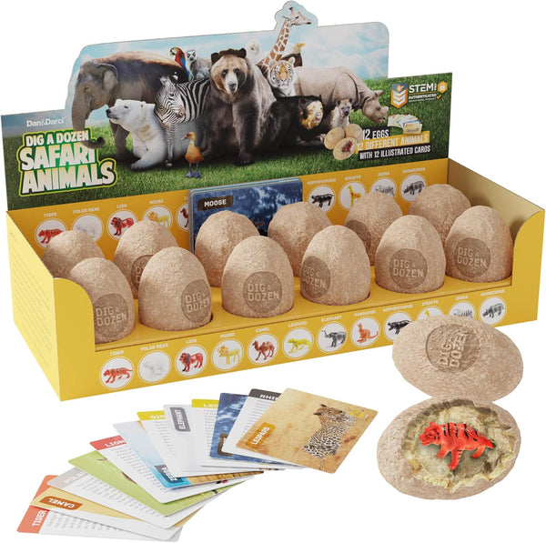 Dig a Dozen Egg Kit, Break Open 12 Eggs to Discover 12 Unique Wild Safari Animals, STEM Gift for Kids