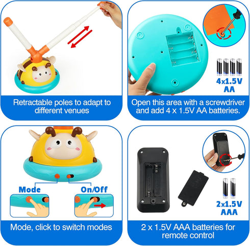 2-in-1 4-8 1-3, 3-5, w/4 Billeeit Musical Jump and Toss Ring Game Toy, Indoor and Outside Jump Toy for Kids Ages