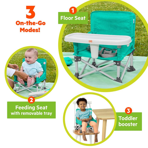 6 3 Bright Starts Pop 'N Sit Portable Booster, Indoor/Outdoor Use, Floor Seat with Feeding Tray, Teal, Mos - Yrs