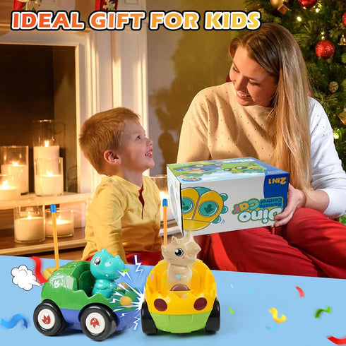 2-Pack 18+ 2 3 4 5 Remote Control Dinosaur Toy Car for Kids - Birthday Gifts for Boys Toddlers Ages Months, Year Old