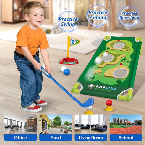 Liberry Toddler Golf Set for Boys & Girls Age 2-5, Upgraded Kids Golf Cart with Cornhole Board & Putting Mat