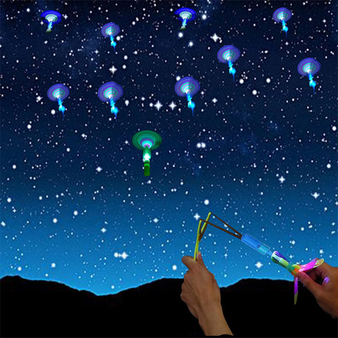 Amazing LED Flying Toys for Kids, 12 PCS Light Up Slingshot Helicopter Toy, Glow in The Dark Party Favors