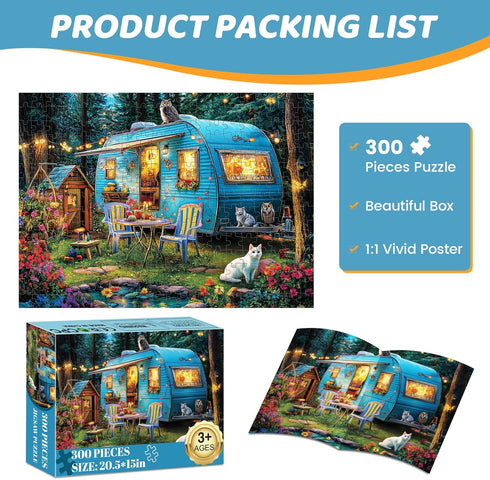 300 300 20.5 15 Pieces Puzzles for Adults | Camper Cat Jigsaw Puzzles | Large Piece Puzzle for Children Adults Seniors