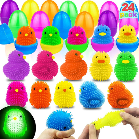 AMENON 24 Pack Prefilled Easter Egg with Toys Fillers , Light Up
