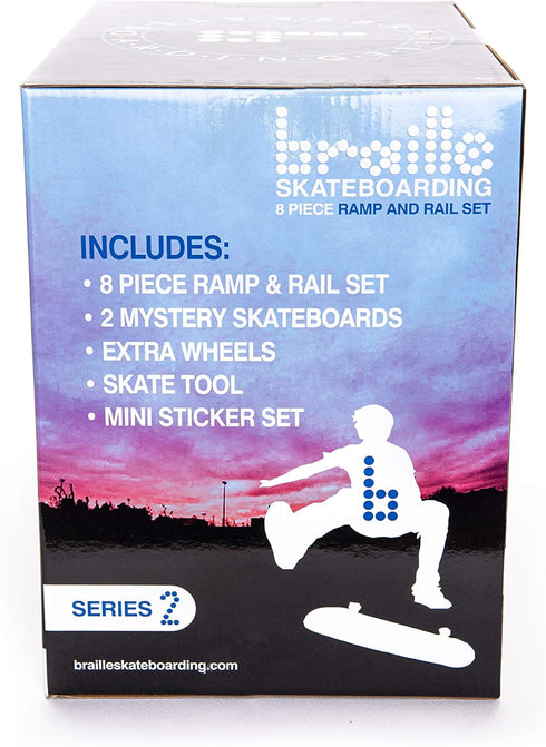 Braille Skateboarding Skate Ramp Playset - Series 2 with 4 Ramps, 2 Finger Boards, Stickers, Mystery Toy