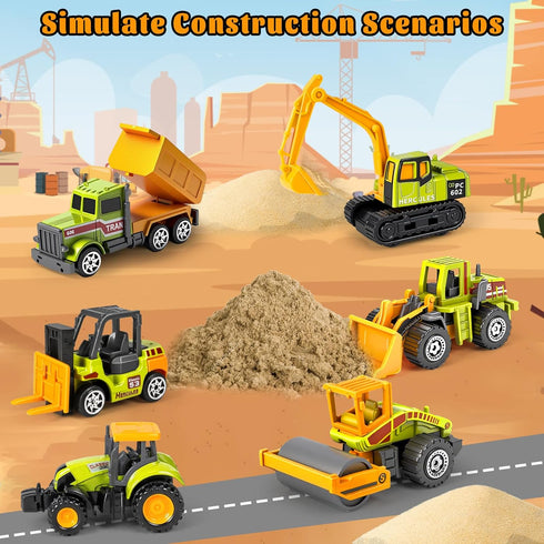 6 Pack 3-5 6 7, Construction Toy, Mini Diecast Farm Tractor Toy Construction Trucks for Kids Boys Age Excavator