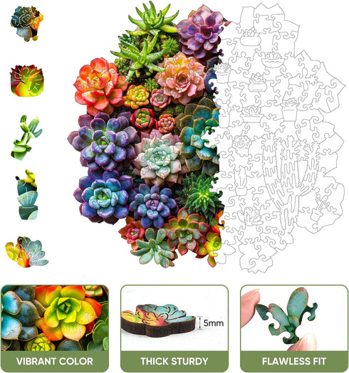 200 11.2'' 11' Mys Aurora Succulent Wooden Puzzles for Adults, Piece Unique Shaped Wood Jigsaw Puzzles for Adults