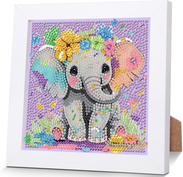 xackcme Elephant Diamond Art Painting Kits for Kids with Frame, Animal Diamond