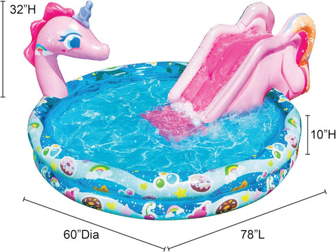 BANZAI Spray 'N Splash Unicorn Pool, Inflatable Outdoor Backyard Water Slide, 78 in Length