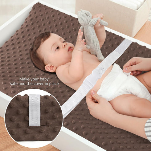 2Pack 33x17x7in Susurration Changing Pad Covers Super Soft Minky Dots Plush Changing Table Covers Breathable Changing