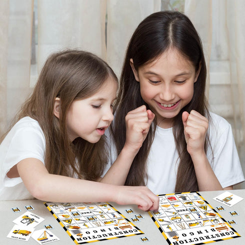 Construction Party Bingo Game - 24 Player Construction Truck Bingo Cards Set for Family Activity and Party Supplies