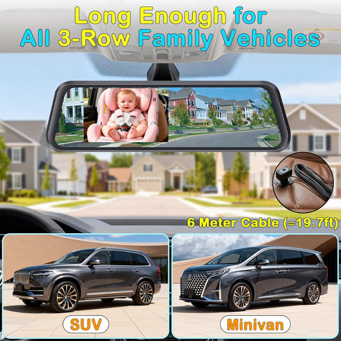 Thybro 1080P 4.3" 19.7ft 3-Row Baby Car Mirror Camera: Rearview Mirror Monitor - See Baby and Rear Traffic at Once