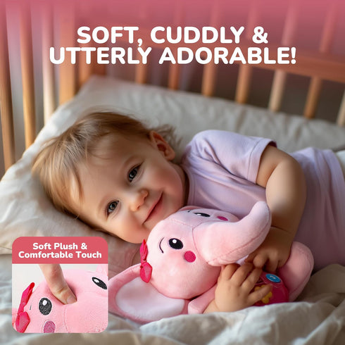 STEAM Life Musical Toys Gift for Baby Newborn 0-6 Month Infant, Plush Elephant in Pink